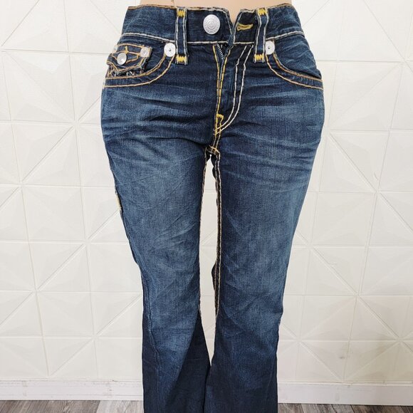 True Religion Women's Denim Blue Dark Wash Joey Super T Bootcut Jeans Size 31 - Picture 3 of 8